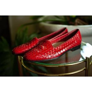 vintage red woven leather loafers